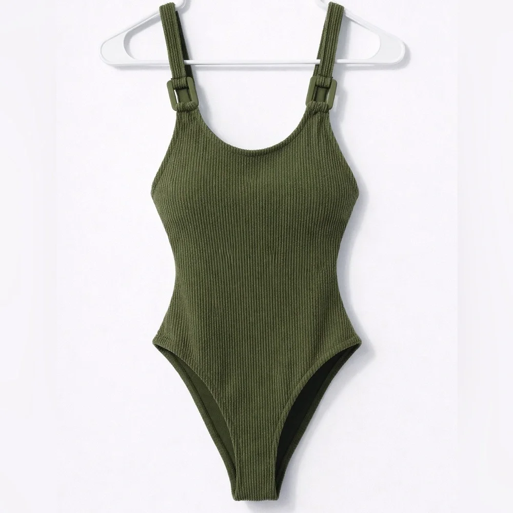 Aerie Shimmery Crinkle Olive green Bodysuit - One piece - Picture 4 of 8